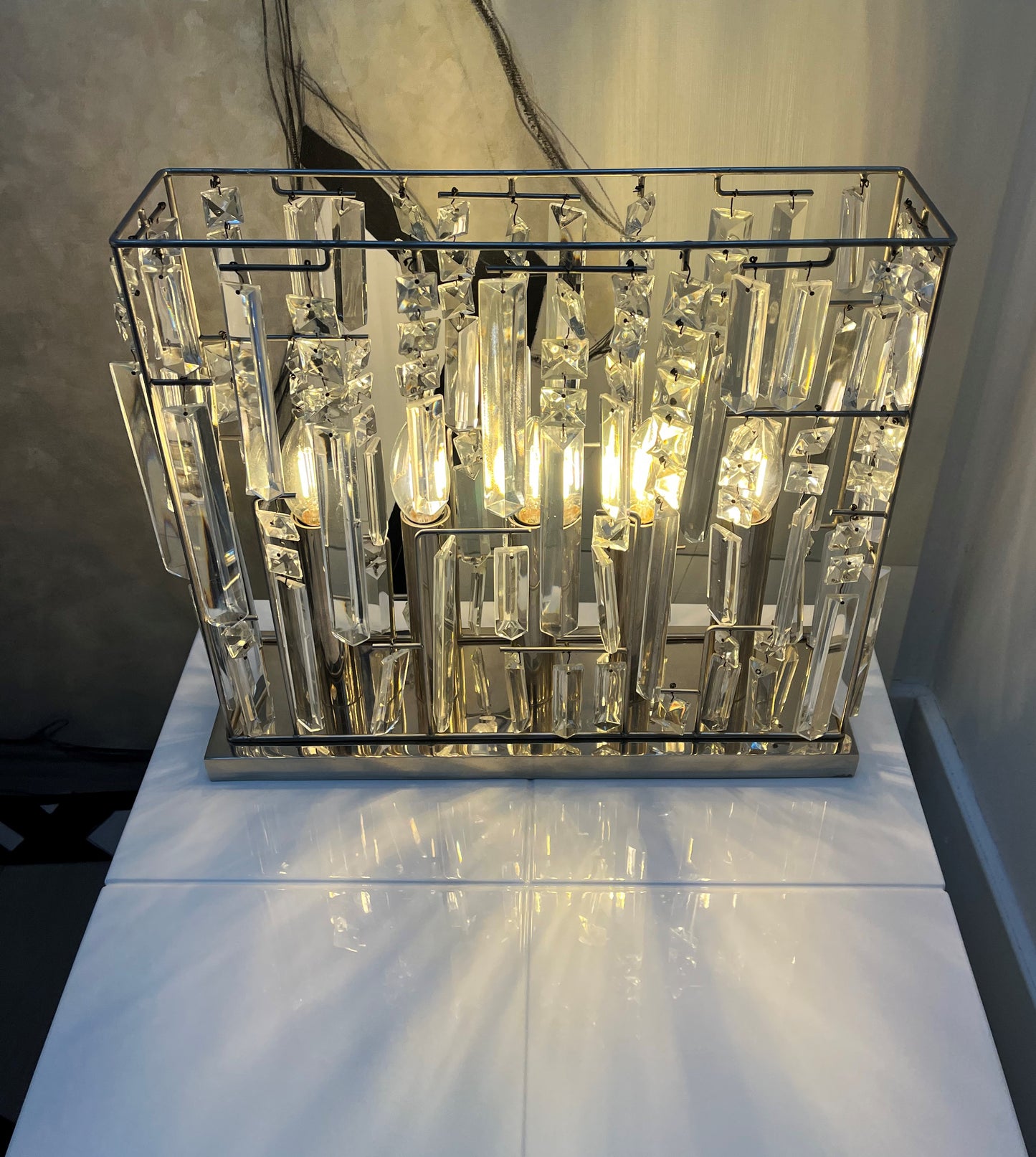 Antique Mathieu Lustrerie Crystal Table Lamp | 19th Century French | Onyx Base - Preloved By Kelly