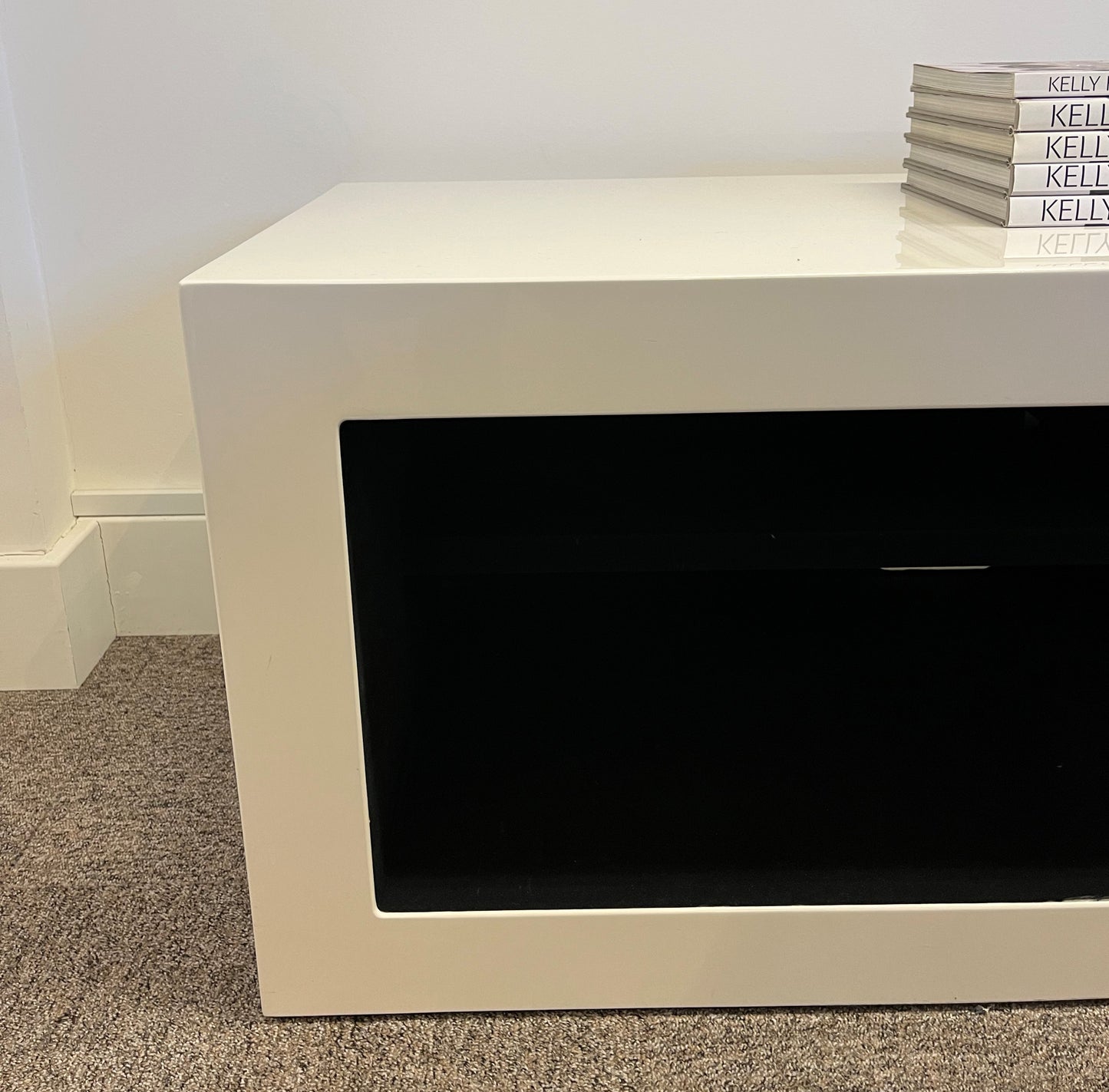 Kelly Hoppen Lacquer Credenza with Felt Fabric | Modern Media Storage - Preloved By Kelly