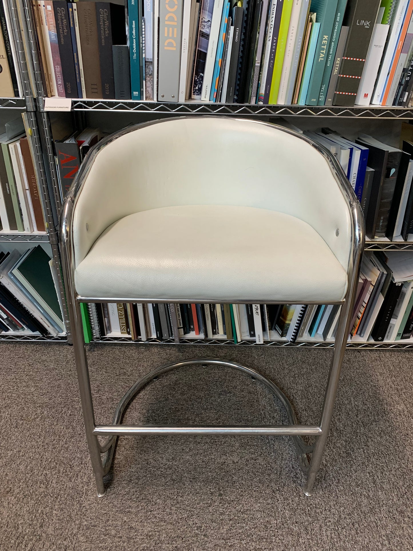 Vintage White Leather Bar Stool Chair - Preloved By Kelly